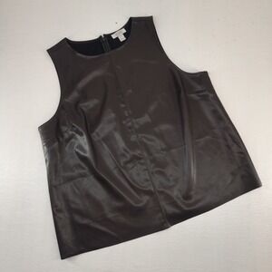 Nordstrom Rack Large | Brown Faux Leather Sleeveless Shell Top Blouse Womens